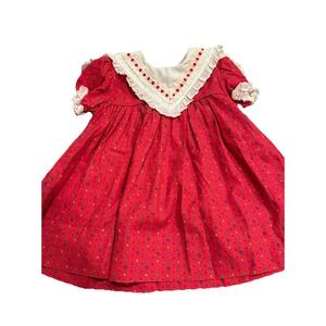 Alexis Vintage Dress Red Sailor‎ Bib Lace Collar Floral Ditsy 18 24 Months